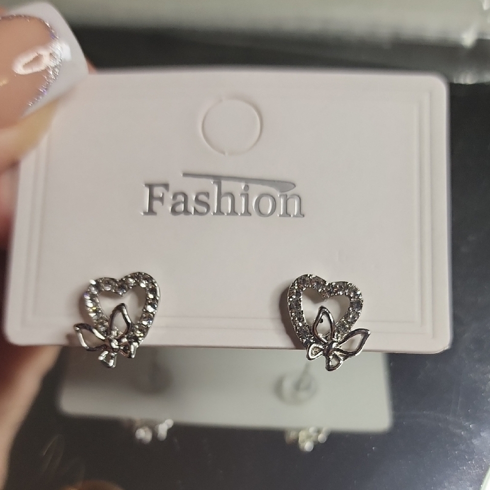 Silver Heart and Butterfly Earrings